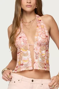 Edikted Mermaid Backless Sequin Split Front Top
