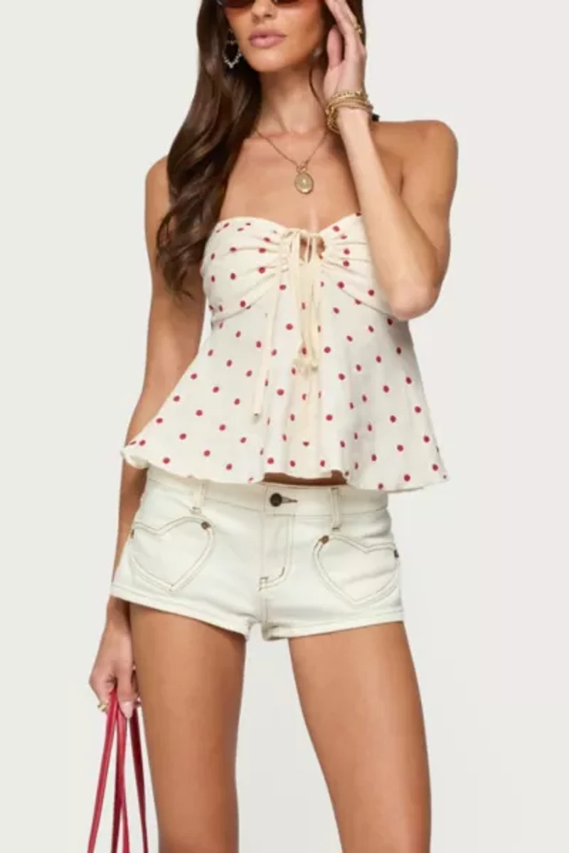 Edikted Izzey Polka Dot Strapless Babydoll Top