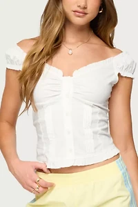 Edikted Arlow Ruffle Button Up Top