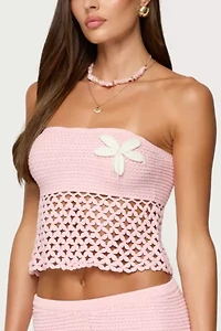 Edikted Tahna Flower Strapless Crochet Top
