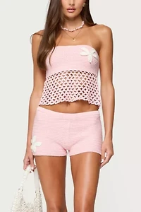 Edikted Tahna Flower Strapless Crochet Top