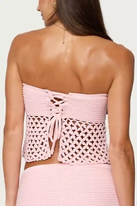 Edikted Tahna Flower Strapless Crochet Top