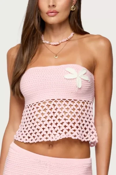 Edikted Tahna Flower Strapless Crochet Top
