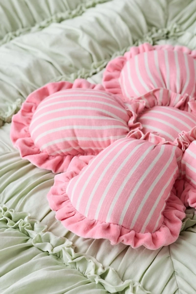 Birdie Flower Shaped Striped Ruffle Throw Pillow