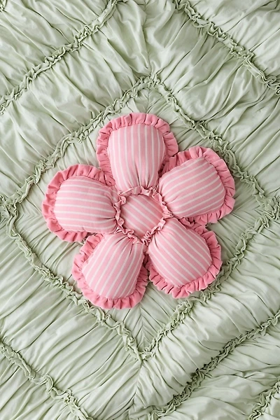 Birdie Flower Shaped Striped Ruffle Throw Pillow