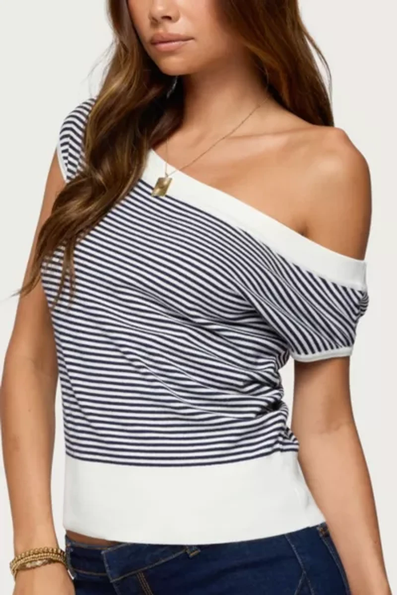 Edikted Lottey Striped Off Shoulder Knit Top