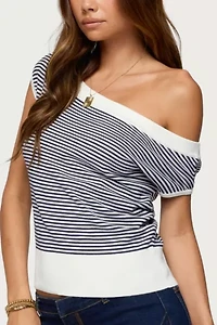 Edikted Lottey Striped Off Shoulder Knit Top