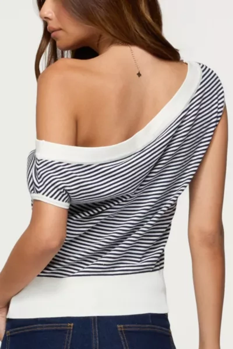 Edikted Lottey Striped Off Shoulder Knit Top