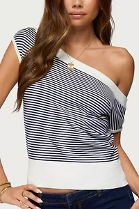 Edikted Lottey Striped Off Shoulder Knit Top