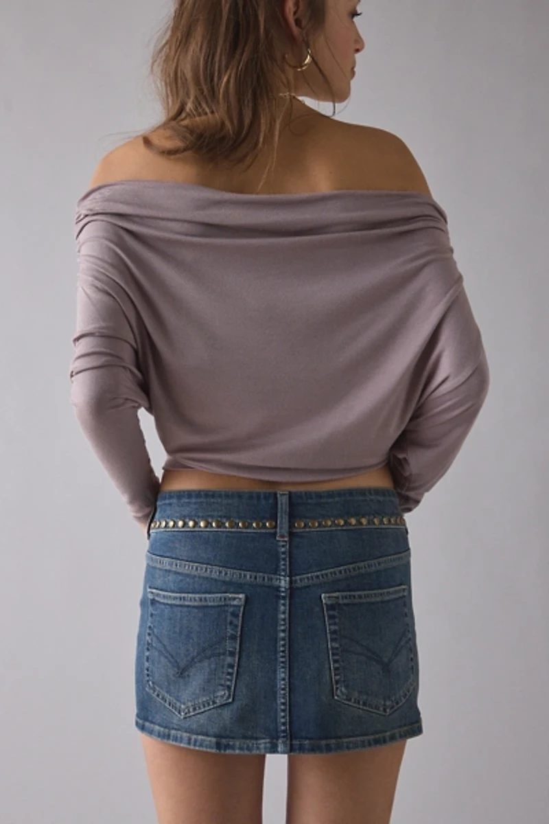 UO Danni Studded Low-Rise Denim Micro Mini Skirt