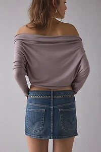 UO Danni Studded Low-Rise Denim Micro Mini Skirt