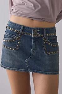 UO Danni Studded Low-Rise Denim Micro Mini Skirt