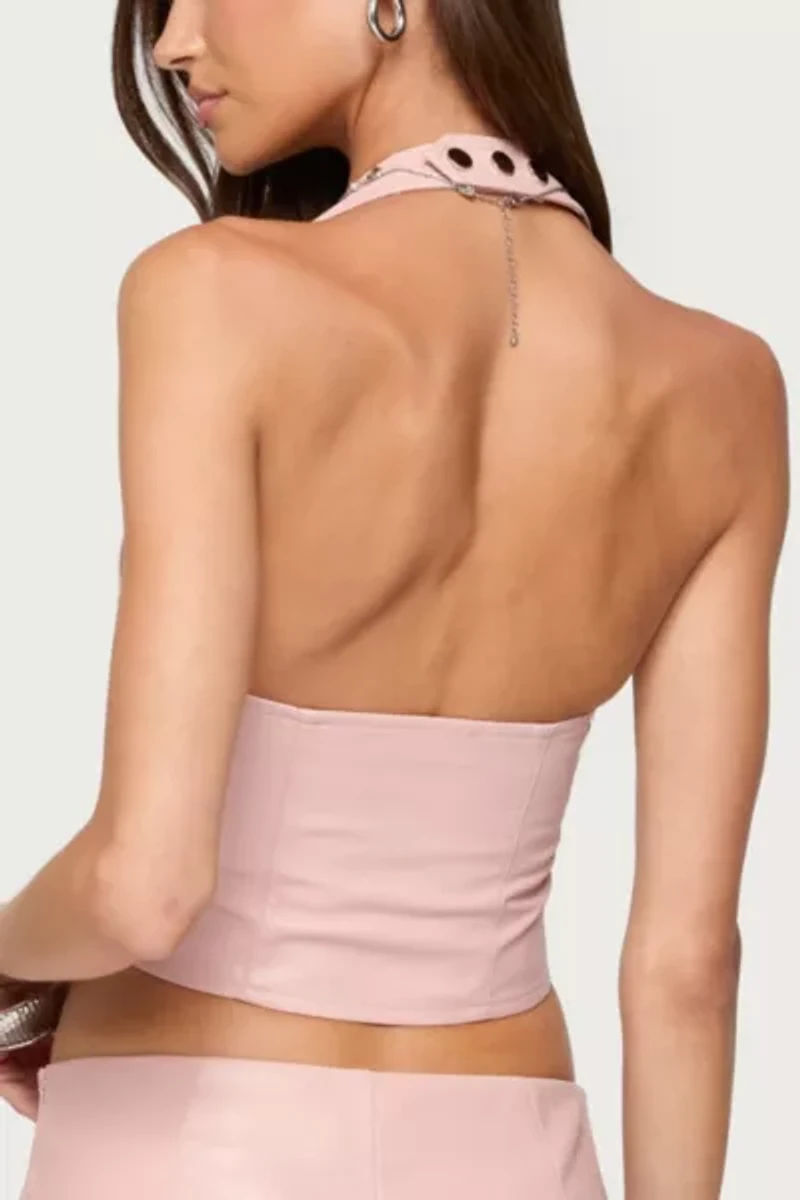 Edikted Elisha Lace Up Faux Leather Halter Top