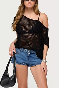 Edikted Trix Off Shoulder Open Knit Top