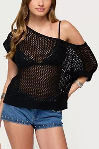 Edikted Trix Off Shoulder Open Knit Top