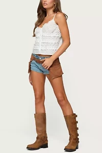 Edikted Chrissa Embroidered Cotton Ruffle Top