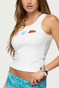 Edikted Ocean Club Bead Ribbed Tank Top