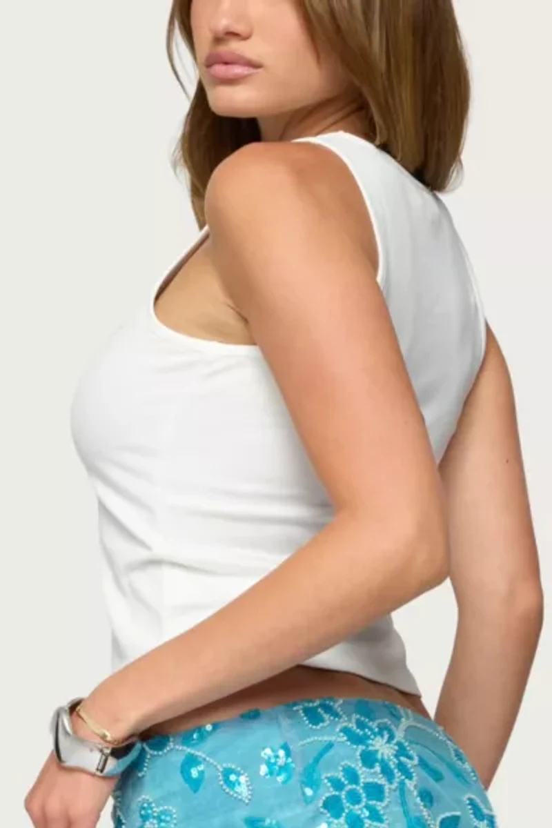 Edikted Ocean Club Bead Ribbed Tank Top