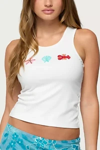 Edikted Ocean Club Bead Ribbed Tank Top