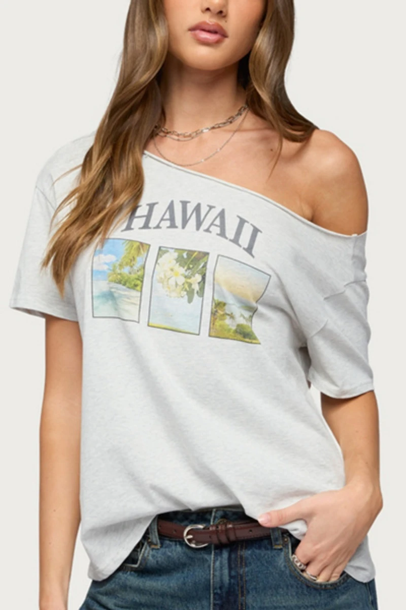 Edikted Hawaiian Babe Off Shoulder T Shirt