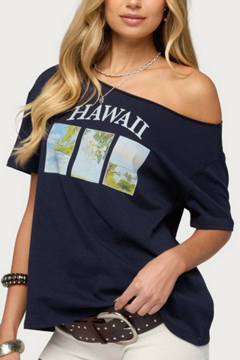Edikted Hawaiian Babe Off Shoulder T Shirt