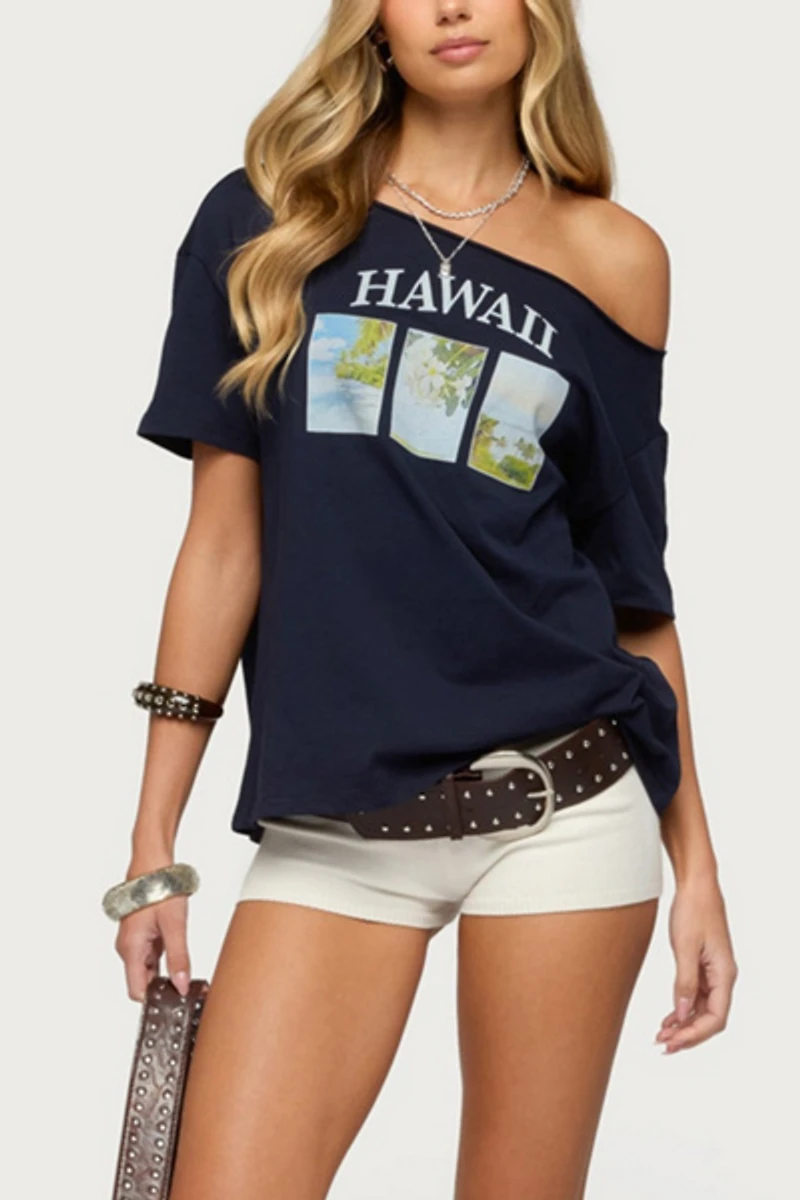 Edikted Hawaiian Babe Off Shoulder T Shirt