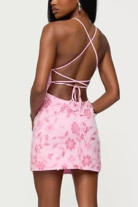 Edikted Ayv Sequin Floral Backless Mini Dress