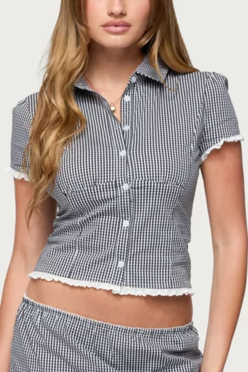 Edikted Paige Gingham Tailored Button Up Shirt