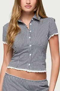 Edikted Paige Gingham Tailored Button Up Shirt