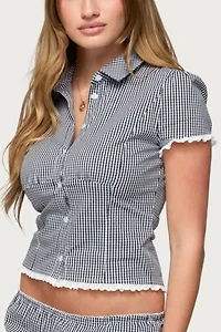 Edikted Paige Gingham Tailored Button Up Shirt