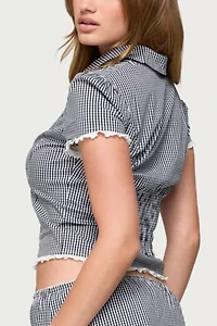 Edikted Paige Gingham Tailored Button Up Shirt