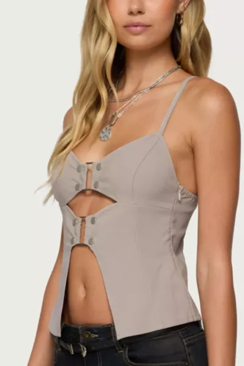 Edikted Shay Split Front Buckle Tank Top