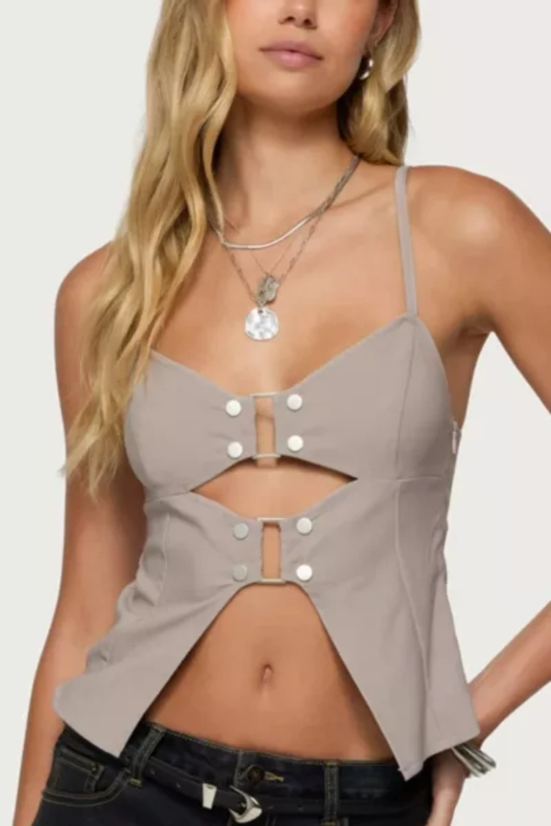 Edikted Shay Split Front Buckle Tank Top