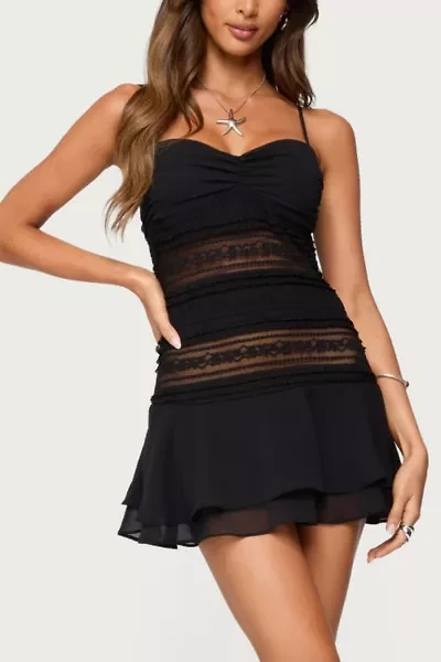 Edikted Marcia Chiffon Lacey Mini Dress