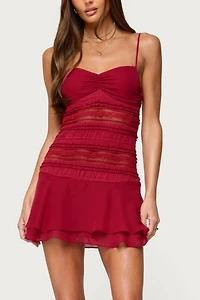 Edikted Marcia Chiffon Lacey Mini Dress