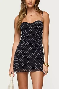 Edikted Polka Dot Cupped Chiffon Mini Dress