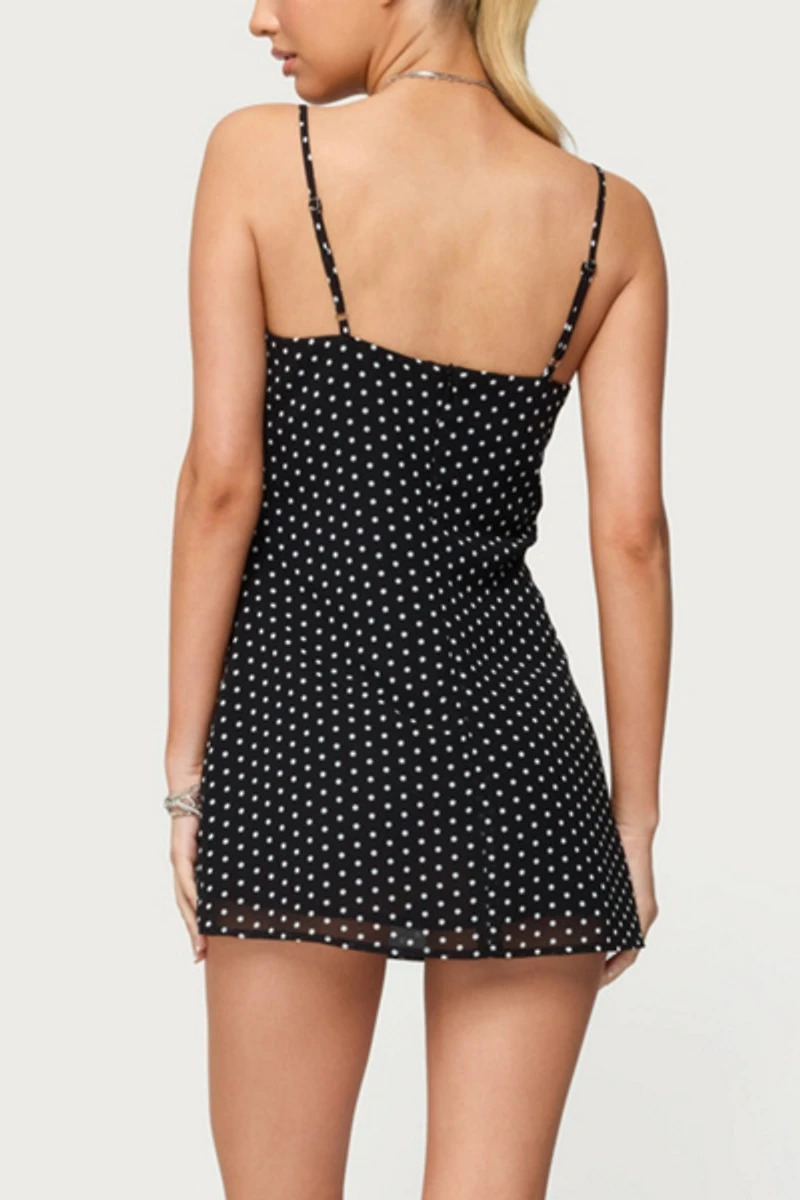Edikted Polka Dot Cupped Chiffon Mini Dress
