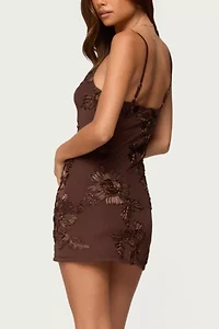 Edikted Caya Embroidered Floral Mesh Mini Dress