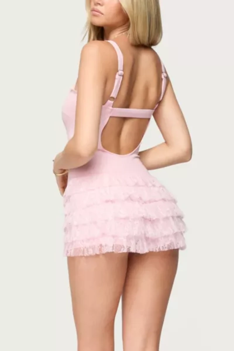 Edikted Lacey Ruffled Romper