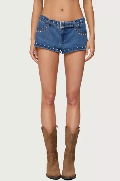 Edikted Grommet & Stud Denim Micro Shorts