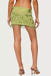 Edikted Sheer Sequin Bead Fringed Mini Skirt