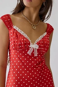 For Love & Lemons UO Exclusive Emmaline Polka Dot Satin Maxi Dress