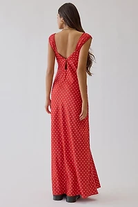 For Love & Lemons UO Exclusive Emmaline Polka Dot Satin Maxi Dress