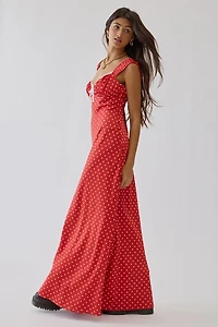 For Love & Lemons UO Exclusive Emmaline Polka Dot Satin Maxi Dress