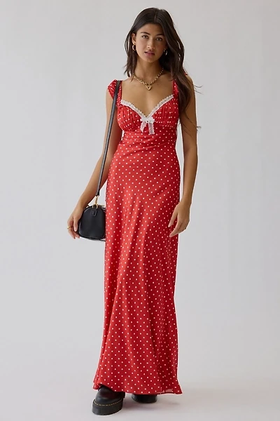 For Love & Lemons UO Exclusive Emmaline Polka Dot Satin Maxi Dress