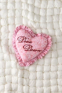 Diva Down Embroidered Heart Ruffle Throw Pillow