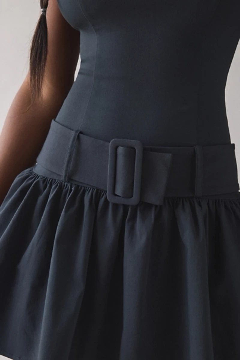 UO Mod-Ern Wide Belted Drop Waist Mini Dress