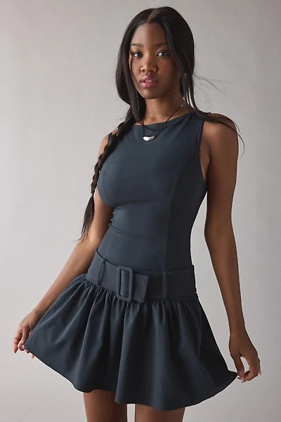 UO Mod-Ern Wide Belted Drop Waist Mini Dress