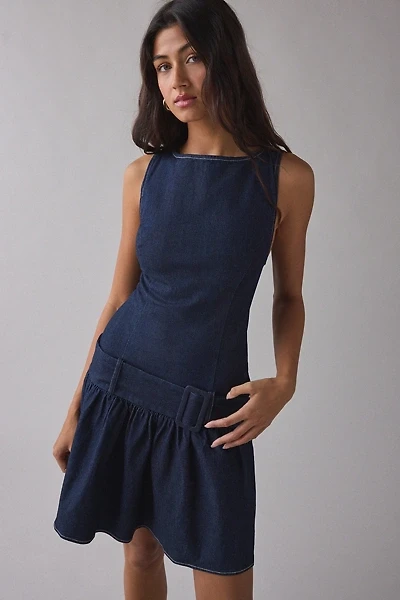 UO Mod-Ern Wide Belted Drop Waist Mini Dress