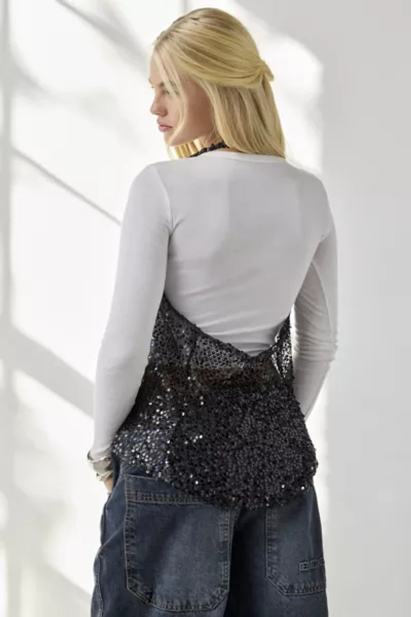 Motel Runway Sheer Sequin Halter Neck Vest Top